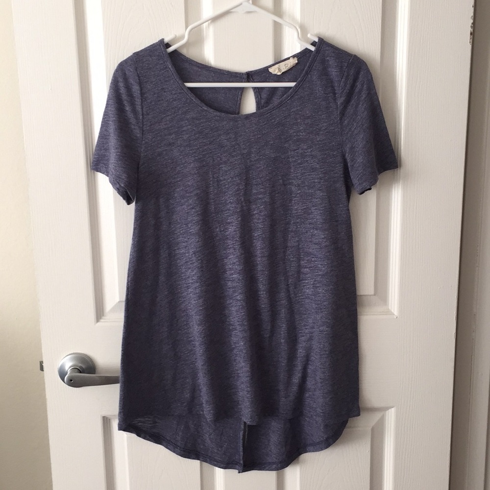 Blue Short Sleeve Top with Keyhole & Slit Back